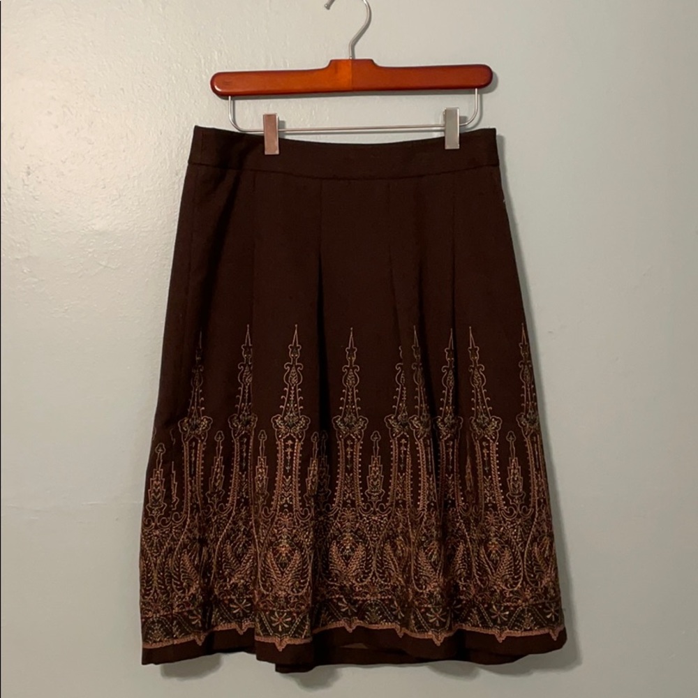 LOFT petite Brown skirt with embroidery
